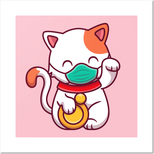 Cute Lucky Cat Wearing Mask Wall Art by Catalyst Labs